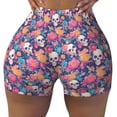 thumbnail image 2 of Daiia colorful Skull flower daisy Pattern Women's Workout Shorts Biker Shorts - High Waisted Workout Spandex Tummy Control Gym Running Yoga Shorts-X-Large, 2 of 8