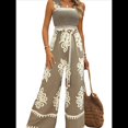 thumbnail image 3 of Mono Informal de una Pieza para Mujer, Estilo Bohemio, para Verano, con Tirantes Fruncidos, Pierna , Pantalones Largos y Bolsillos Caqui L, 3 of 6