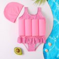 thumbnail image 4 of URMAGIC 2-6Y Kid Girl Cute One Piece Float Swimsuit Cap Suit Ruffle Bikini Buoyancy Swimwear/Polk Dot, 4 of 5