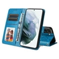thumbnail image 4 of Case for Samsung S21,Premium PU Leather Magnetic Flip Wallet Case with Card Holder Cash Slot Lanyard Strap Kickstand Embossed Mandala Flower Pattern Cover for Samsung Galaxy S21, Blue, 4 of 12