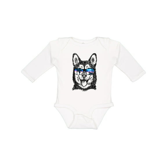 Inktastic Siberian Husky Sketch Portrait with Sunglasses Boys or Girls Long Sleeve Baby Bodysuit
