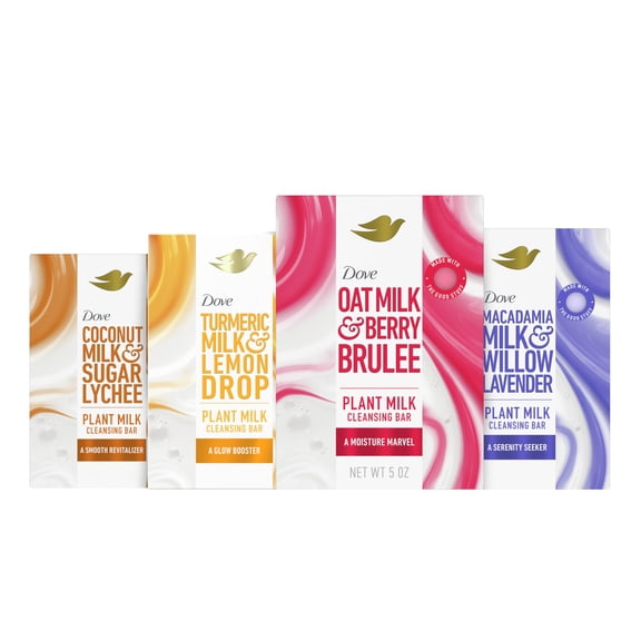 Jabón limpiador en barra Dove Plant Milk, paquete variado de 4 x 150 ml