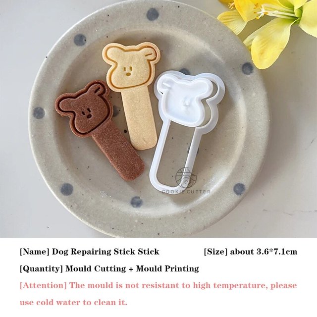 Molde para galletas de Piruleta de dibujos animados, cortador de galletas con forma de gato y cachorro, sello de pastel de Fondant con palos, herramienta para hornear para niños y bebés
