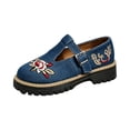 thumbnail image 2 of EKVAHL Women's Mary Jane Walking Shoes, Buckle Chunky Platform Loafers, Floral Embroidery Lug Sole Outdoor Campus Daily Work Shoes Blue, 2 of 4