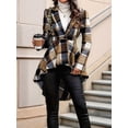 thumbnail image 4 of Women Plaid Flowy Ruffle Hem Shacket Jacket Button Lapel Long Sleeve Cardigan Coat Babydoll Shirt Top Khaki XL, 4 of 7
