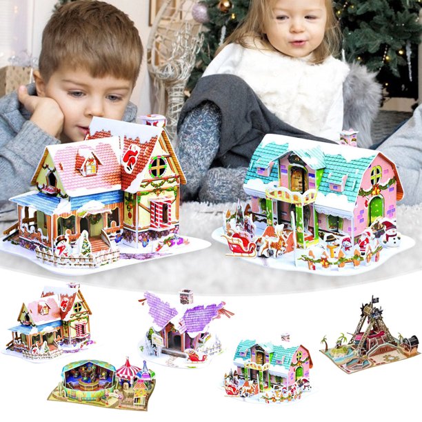 XWSHYW Juguetes para Niños Rompecabezas Tridimensional Regalo de Navidad Casa de Navidad Niños Ensamblando Juguetes Diy