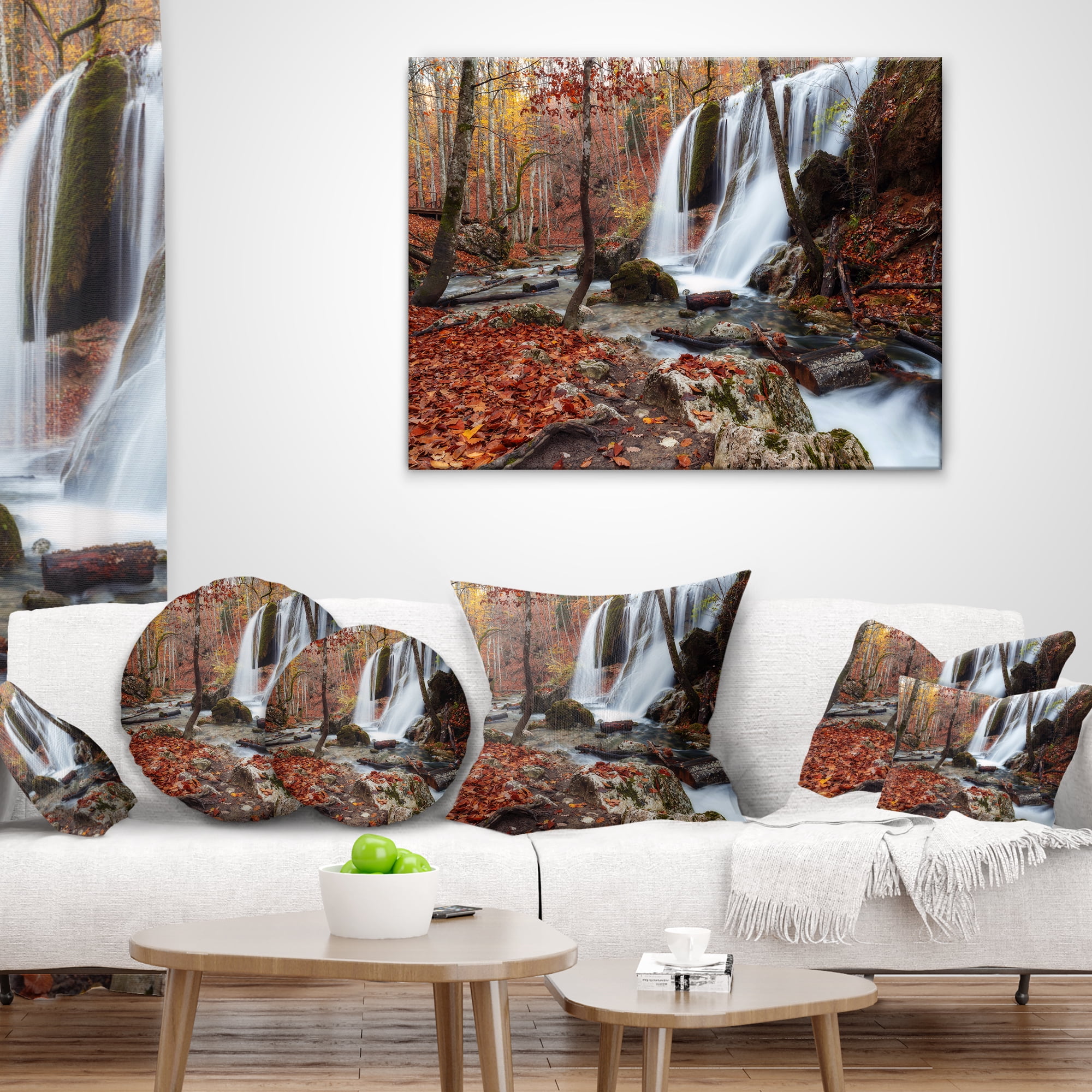 Designart Crimea Waterfall in the Fall - Landscape Photo Throw Pillow - 16x16