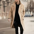 thumbnail image 2 of Men's Wool Blends Double-Breasted Pea Coat Fashion Stand Collar Business Work Long Jacket Cardigan Casual Long Sleeve Slim Fit Winter Trench Coats, 2 of 6