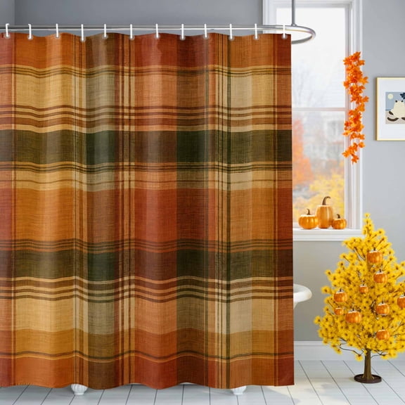 Shower Curtains for Bathroom-36"x72", Vintage Fall Brown Lattice Plaid Waterproof Bath Curtain Grommet Shower Curtain Set with Hooks