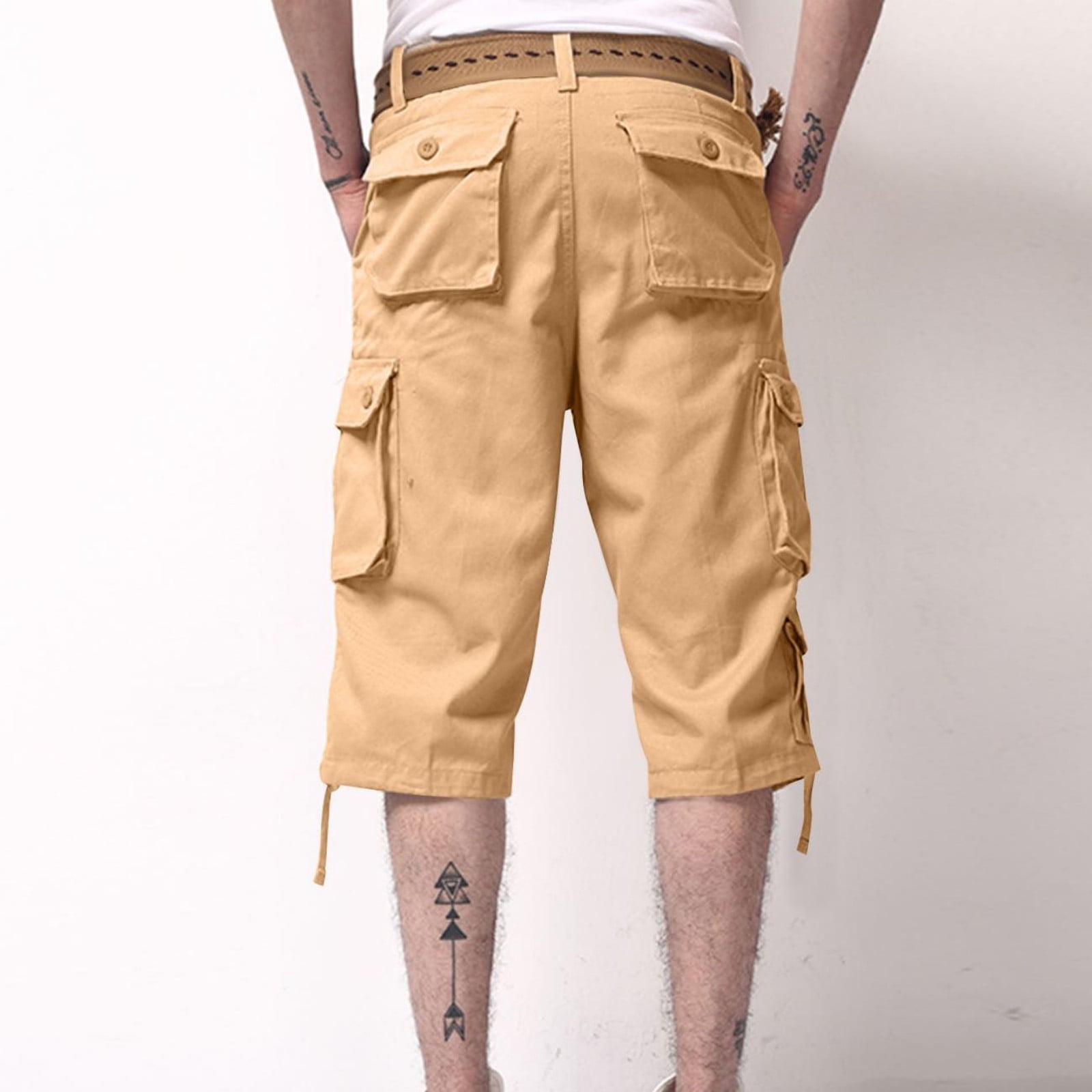 Dagegui Cotton Cargo Shorts for Men Summer Zipper Buttons Jogger