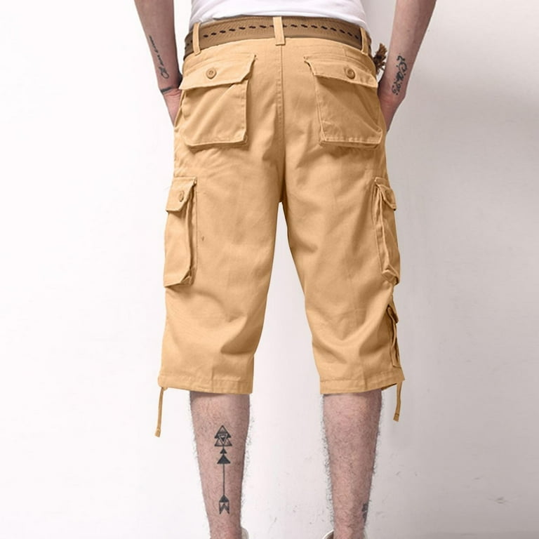 DDAPJ pyju Men's 3/4 Capri Cargo Pants Outdoor Hiking Shorts Below