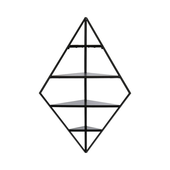 Kate and Laurel Melora Modern Glam Corner Shelf, 24 x 17 x 38, Black, Contemporary Floating Corner Shelving with Four Shelves for Living Room Decor and Storage