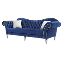 Passion Furniture Wilshire 98 in. Blue Velvet 2-Seater Sofa with 2-Throw Pillow