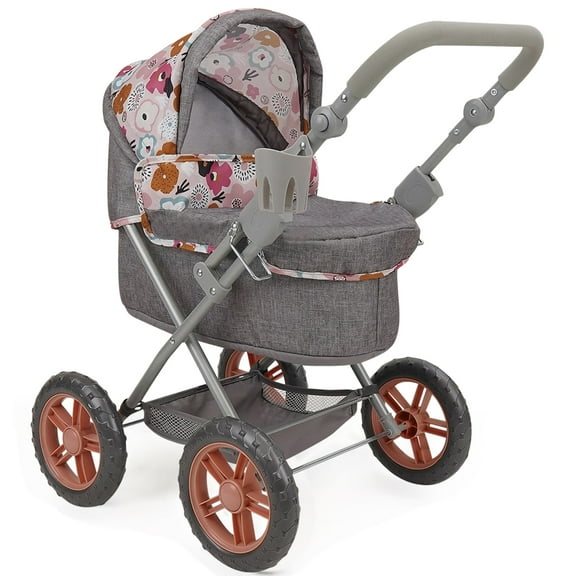 509 Crew: Melange Flora - Amanda Doll Pram - Matching Handbag, Doll Accessory, Adjustable Handle, Removable Bassinet, Foldable Design, Kid Toy, Age 3