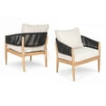 thumbnail image 3 of Christopher Knight Home Outdoor Patio Club Chairs, Wood Frame with Cushion and Black Rope, Set of 2, 3 of 13