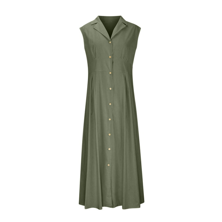 knee length dresses for ladies Linen Mini Dress with Starfish Shell Buttons