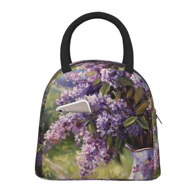 Balery Lilacs Teapot Scenic Painting Bolsa de Almuerzo para Mujeres, Caja de Almuerzo, Bolsa de Almuerzo Pequeña Impermeable, Tote de Almuerzo Reutilizable con Gran Capacidad