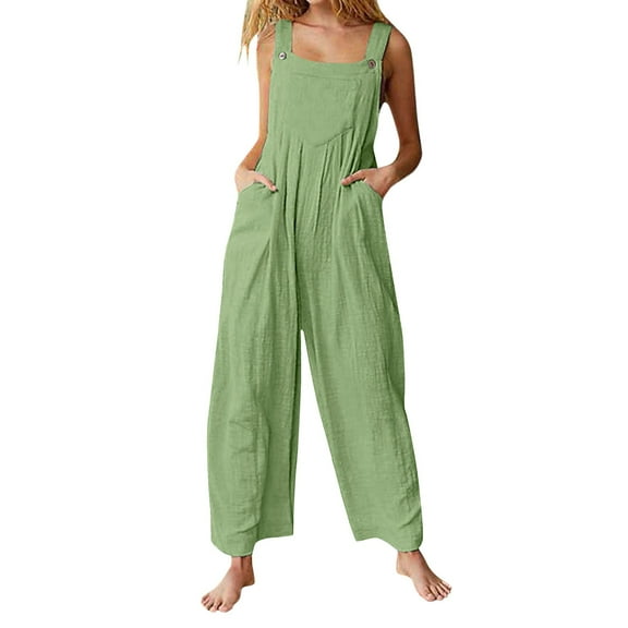 TQWQT Overalls Women Loose Candy Color Wide Leg Solid Bib Overall Jeans Pants with Pockets,Mint Green M