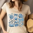 thumbnail image 4 of Blue Seashell and Bow T-Shirt, Elegant Ocean-Inspired Graphic Tee for Women, Graphite Heather, Size 2XL, 4 of 6