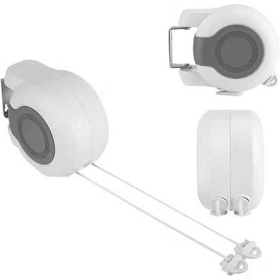 Retractable Washing Line - 2 x 15m Wall Mounted Twin Cable Clothes Line,Heavy Duty 30 Mtr Extendable Drying Space Laundry Line For Indoor & Outdoor (Double Line) White Grey Doubl