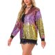 thumbnail image 4 of Chaquetas brillantes con lentejuelas INSPIRE CHIC para mujer, blazer con cremallera de manga larga, chaqueta bomber XS en rosa y amarillo, 4 of 5