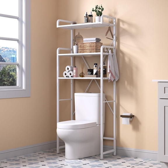 Alpinel Over The Toilet Storage Rack with 3-Tier Bathroom Shelves, Space Saver Toilet Shelf, Bathroom Storage Organizer with Hooks for Over Toilet Storage and Shelf (Rustic Brown)