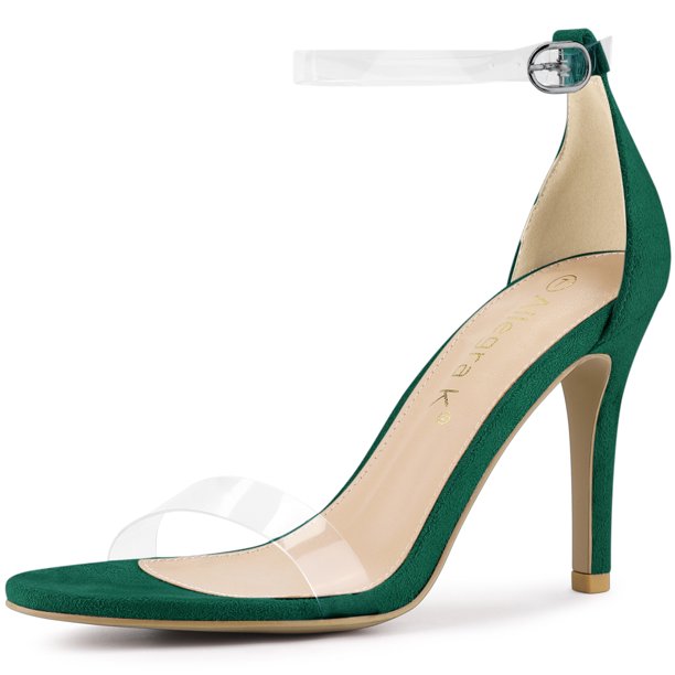 Sandalias de Tacón de aguja Allegra K Transparente Punta Abierta Mujeres Verde Esmeralda 37
