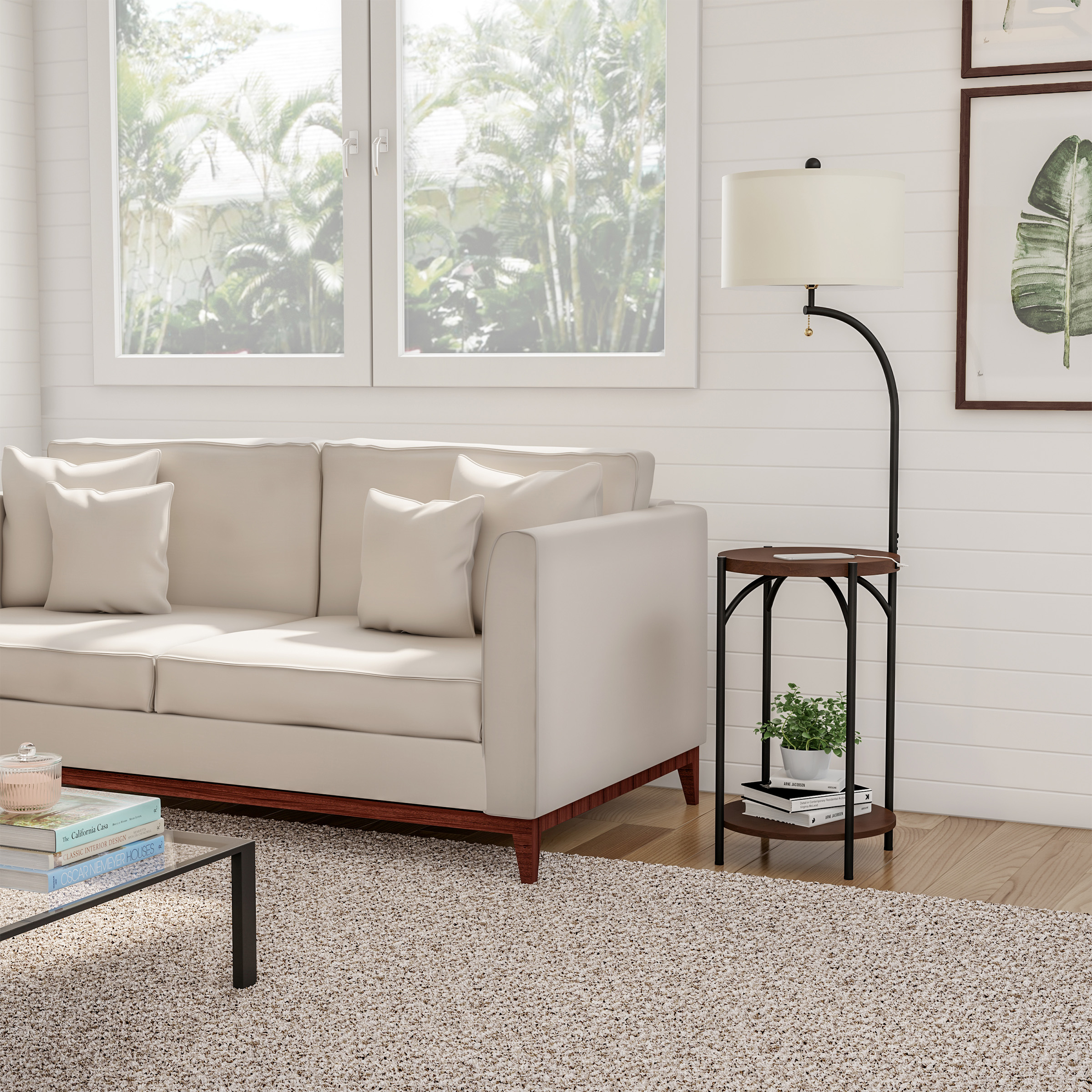 rustic floor lamp with table