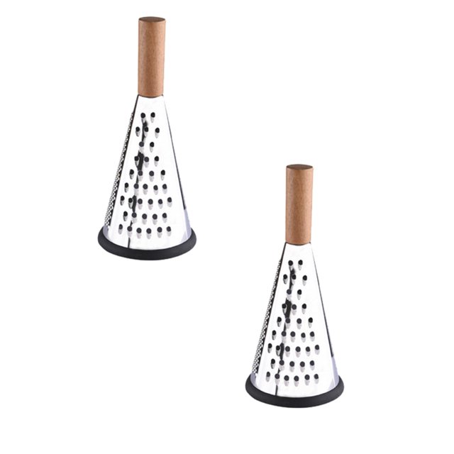Oleegame 2PC Multifunctional Wiper For Home Cheese Grater Wooden Handle Vegetable Grater Kitchen Three Sided Conical Planer Silver