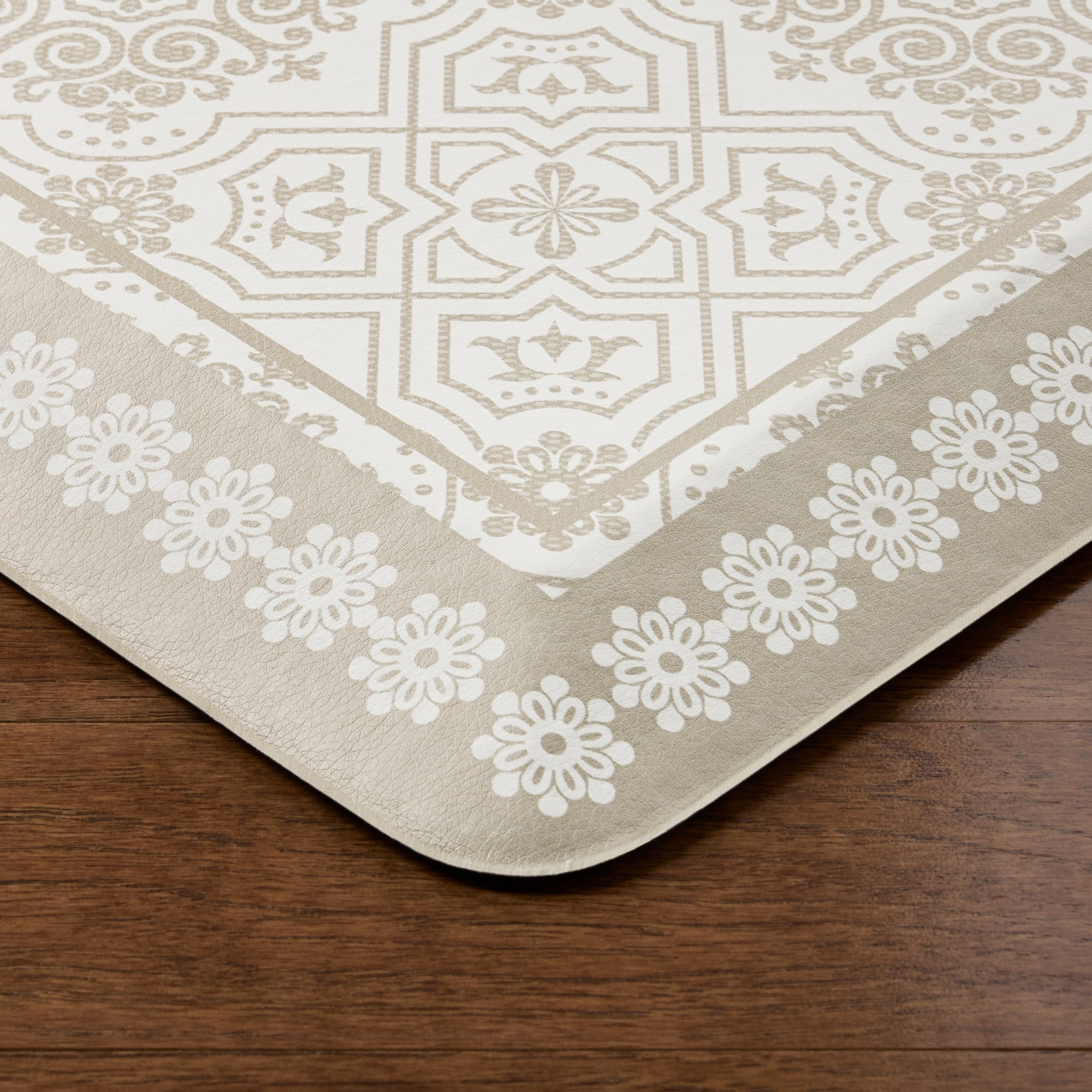 MARTHA STEWART Comfort Anti Fatigue Strie Medallion Tile Kitchen Mat, Comfort Standing Mat, Non-Slip Backing, Safe Beveled Edge, Beige, 19.6"x39"
