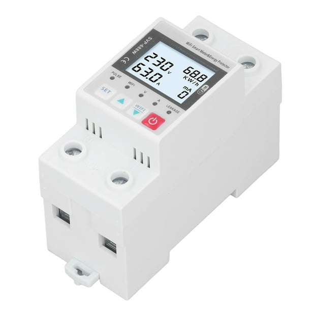 Protector De Sobretensión WIFI, PC Retardante De Llama 50 Hz 60 Hz Protector De Potencia De Bajo Voltaje Control Remoto 0-99999,9 KWh Pantalla 63 A Inalámbrico Para Edificio De