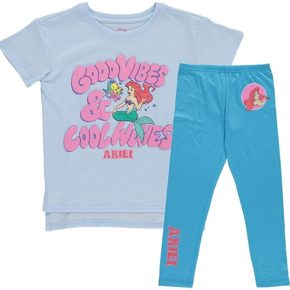 Disney The Little Mermaid Leggings Clothing Set, Ariel Short Sleeve T-Shirt and Leggings Set- Girls Sizes 4-16