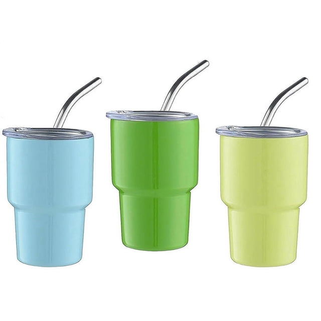 Lot de 3 Mini Verres à Shot avec Paille et Couvercle, Mini Gobelets, Verres à Shot à Double Paroi, 2Oz(B)