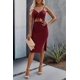 thumbnail image 3 of Women Sexy Cotton Strap Deep V Neck Outfits Dress Solid Color Crop Top High Split Maxi Dresses, Red (M), 3 of 5