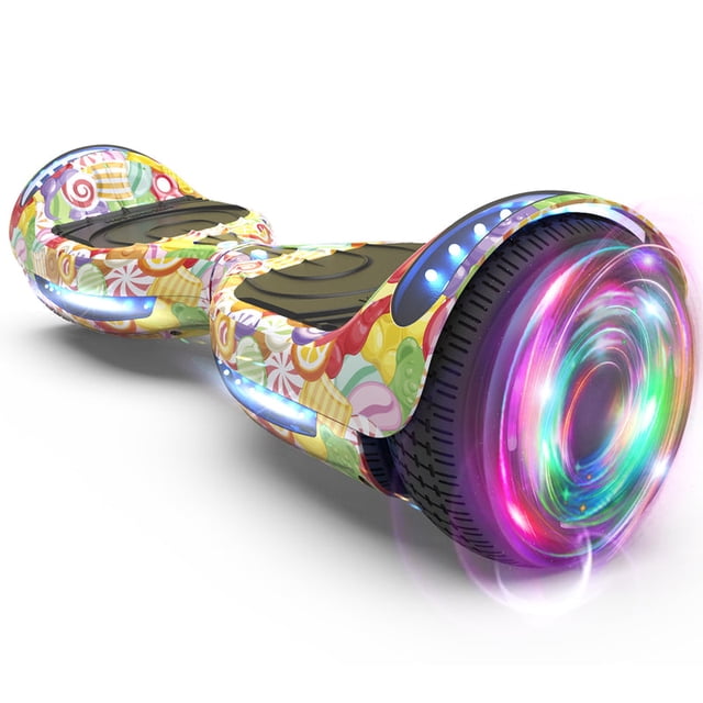 HOVERSTAR Bluetooth Hoverboard, LBW12A Color cromado o monopatín eléctrico de piel impresa con ruedas intermitentes LED