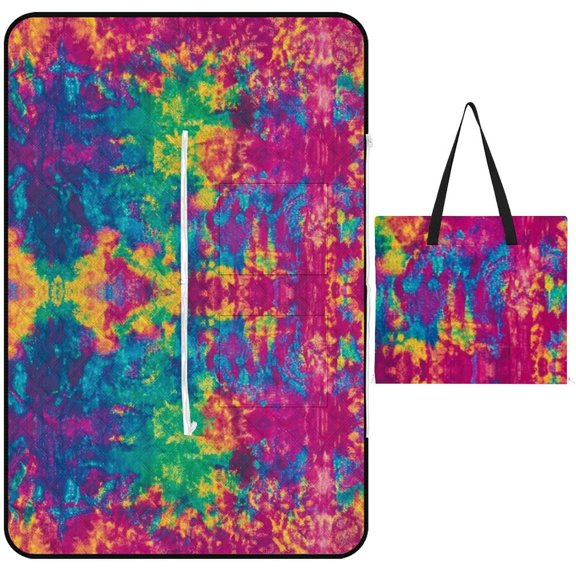 Colorful Tie Dye Vortex Outdoor Picnic Blanket, Foldable Waterproof Beach Mat, Portable Beach Blanket for Beach Camping, Hiking, Family Concerts