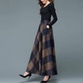 thumbnail image 4 of Joernso Elastic Waist Side Pockets Large Hem Plus Size Retro Skirt Autumn Winter Plaid Print High Waist A-Line Maxi Skirt Female Clothing, 4 of 8