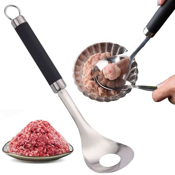 Meatball Press Tool, Stainless Steel Meatball Maker Spoon with Elliptical Opening, Manual Meatball Shaper for Homemade Kitchen Cooking