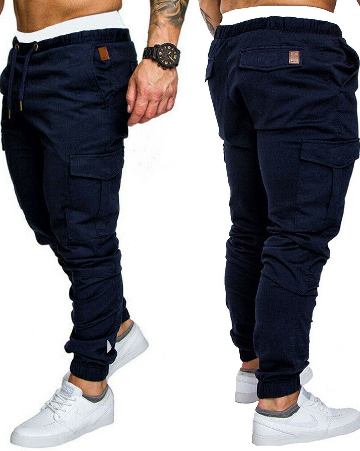 Mens Summer Cargo Combat Jogger Lightweight Work Pants Elastic Trousers Sz M-3XL