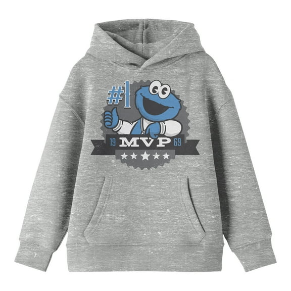 Bioworld Team Sesame Street 1969 Cookie Monster MVP Youth Heather Gray Hoodie-Medium