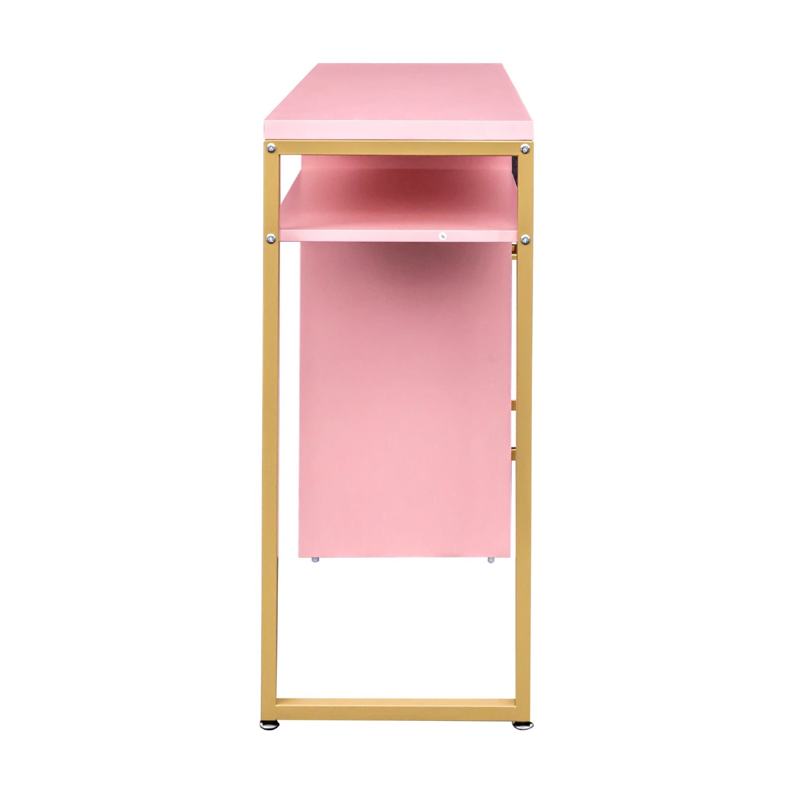 Ktaxon Salon Manicure Table Nail Desk for Nail Tech with Chipboard Top 2 Drawers Iron Frame, Pink