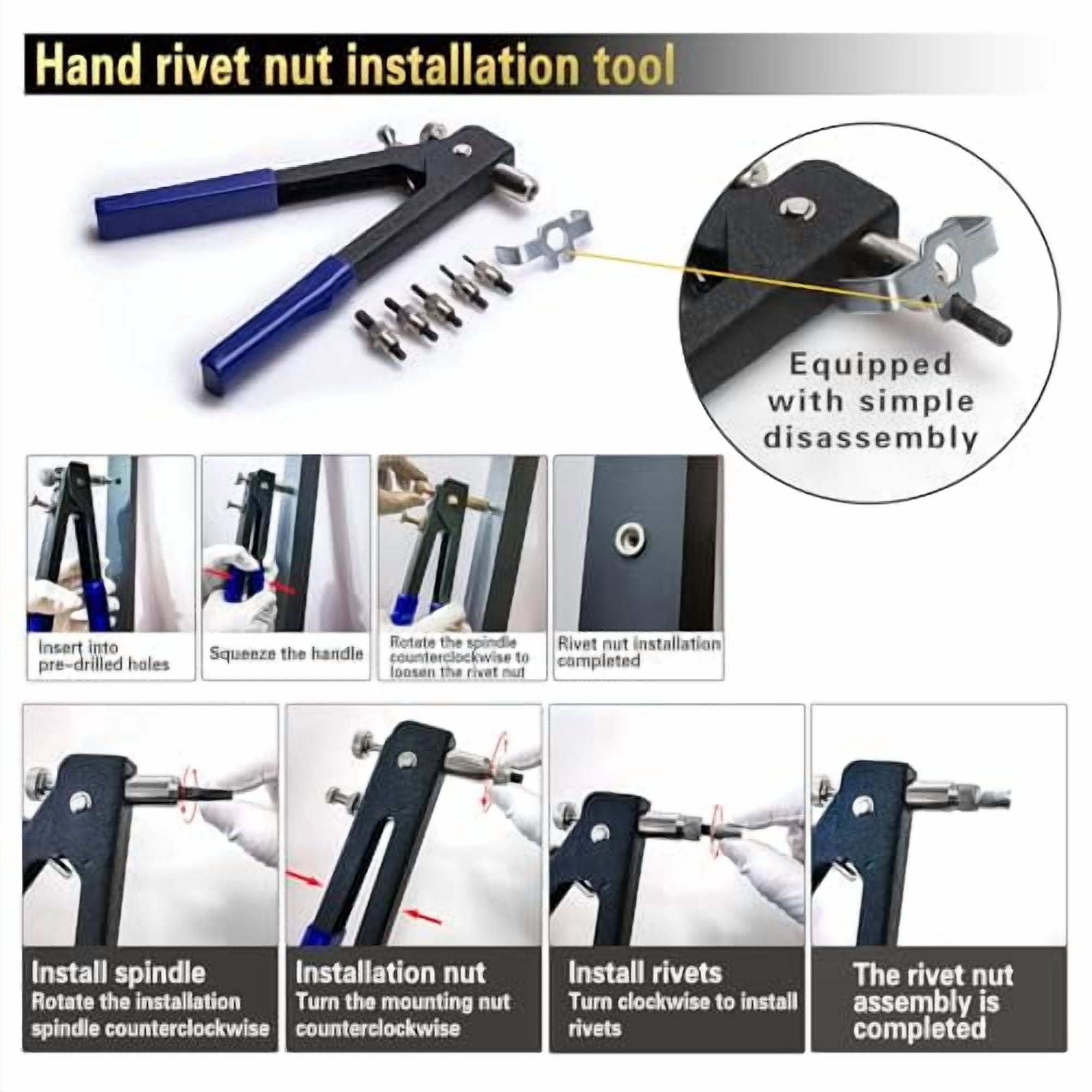 Rivet Nut Tool Kit, 490Pcs Black Zinc Metric Rivet Nut Combination (M8/M6/M5/M4/M3), Suitable for Automotive, Marine and Industrial Applications (Black 490PCS Rivet Nut Tool Kit)