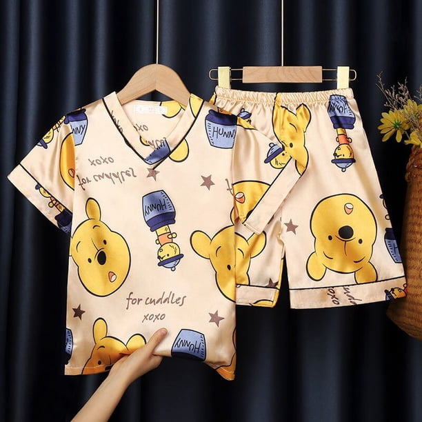 Disney Mickey Mouse Minnie Ice Silk Pijamas para niños Verano para niños Cute Cartoon Thin Style Shorts de manga corta Ropa para el hogar Set14 altura 125-135cm Gao Jinjia LED