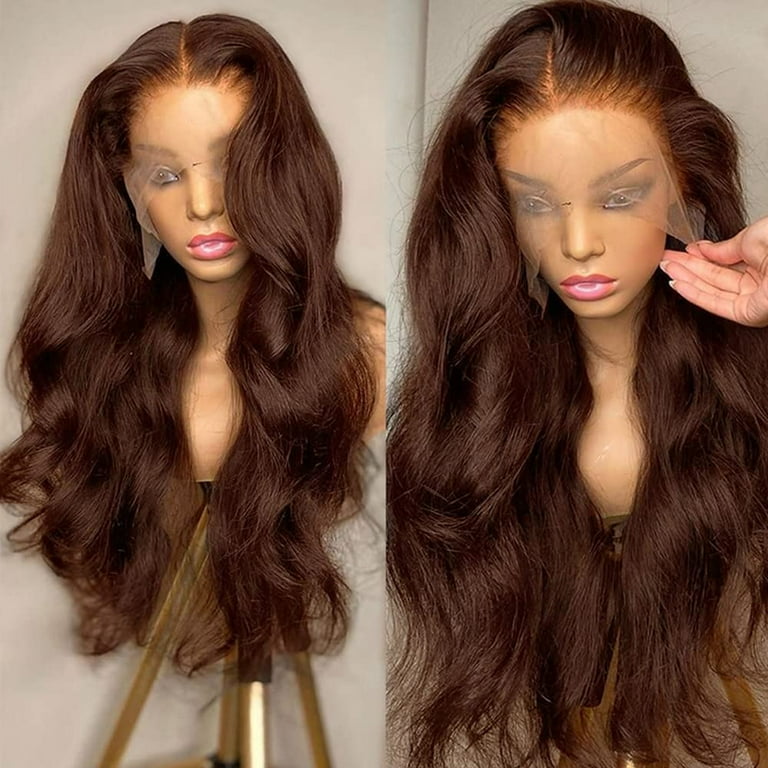 13x6 Chocolate Brown Body Wave Lace Front Wigs Human Hair 150 Density HD Transparent Lace Front Wig Glueless Wigs Human Hair Pre Plucked With Baby Hair Chestnut Brown Colored Brazilian Virgin Human