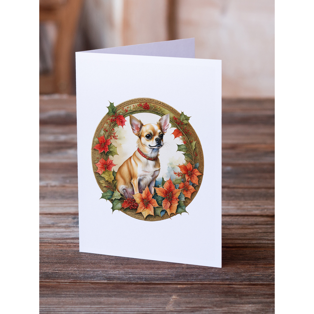 Chihuahua Christmas Flowers Greeting Cards Pack of 8 7 in x 5 in