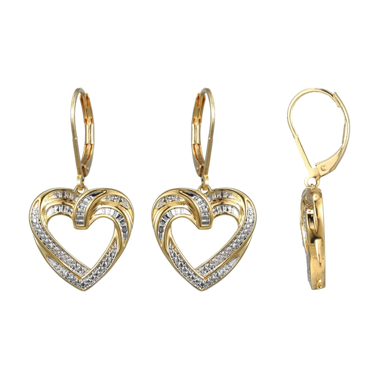 Forever Facets Diamond Accent 3-Piece Open Heart Earring, Pendant and Ring Set in 18k Yellow Gold over Bronze, Adult Female