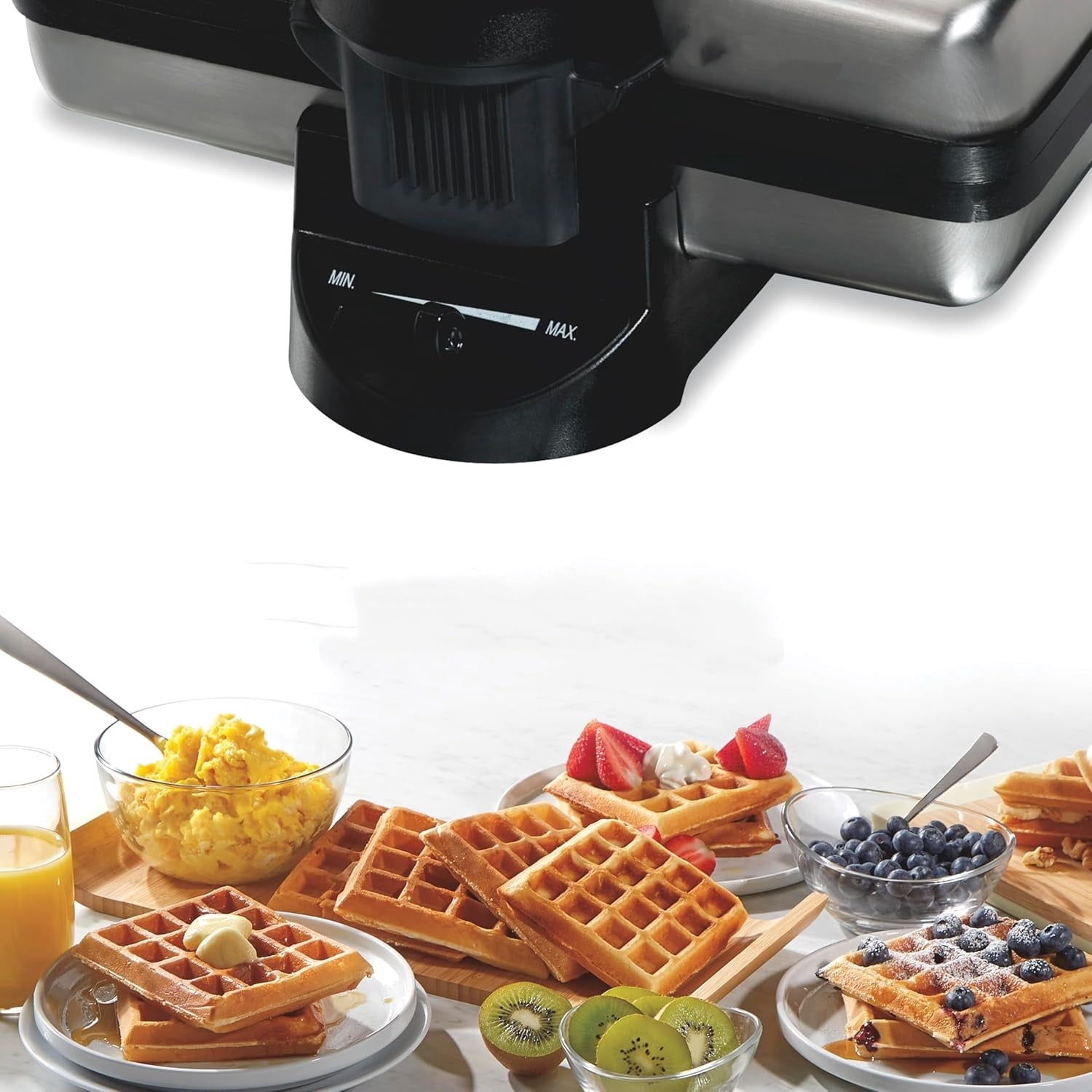 Mini Waffle Maker with Shade Control, Makes 2 at Once, Compact, Stainless Steel
