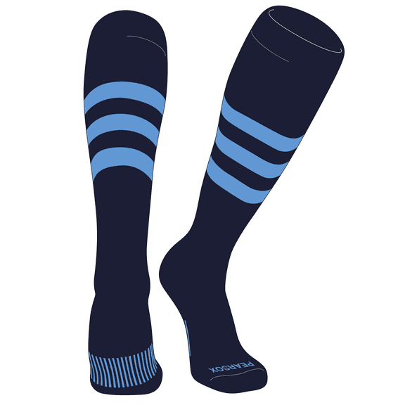 PEAR SOX Striped OTC Baseball, Softball, Football Socks (A) Dark Navy, Sky Blue (XS)