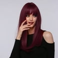 thumbnail image 6 of Wig with Bangs, Wigs for Women, 40cm High Temperature Silk Wig Burgundy Long Hair Centered Curly Hair With Rose Net, 6 of 9