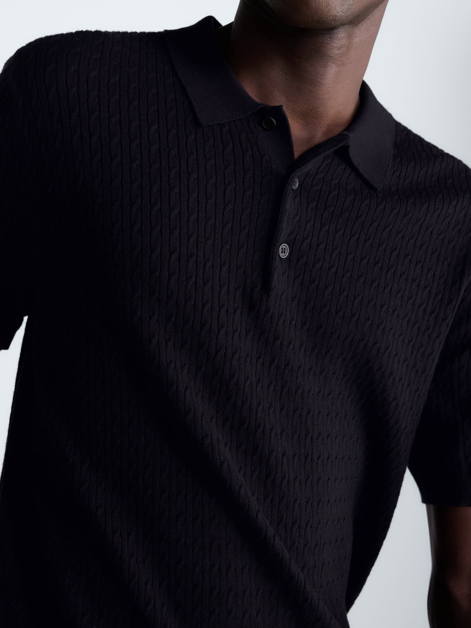 Free Assembly Men's Cozy Yarn Cable Knit Polo Sweater with Short Sleeves, Sizes XS-3XL